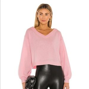 Alice and Olivia Ansley Blouson Wide V Neck Sweater In Pink